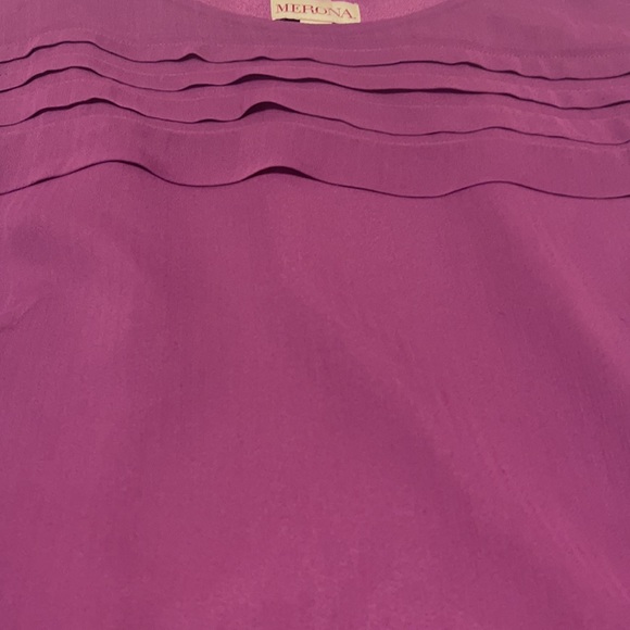 Merona Magenta Chiffon Fully Lined Flounce Sleeve Blouse - Picture 5 of 12